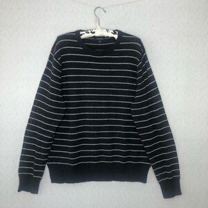 J Crew Men's L Sweater Crewneck Striped Cotton Wool Black White Style # J8768